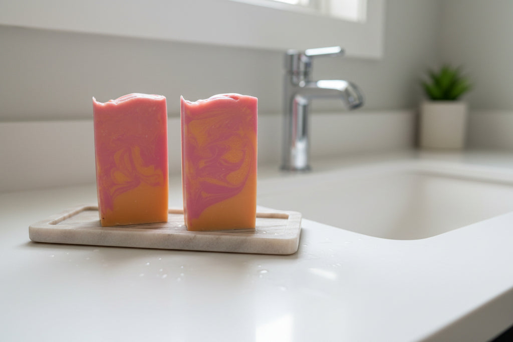 pink and orange marbled soap