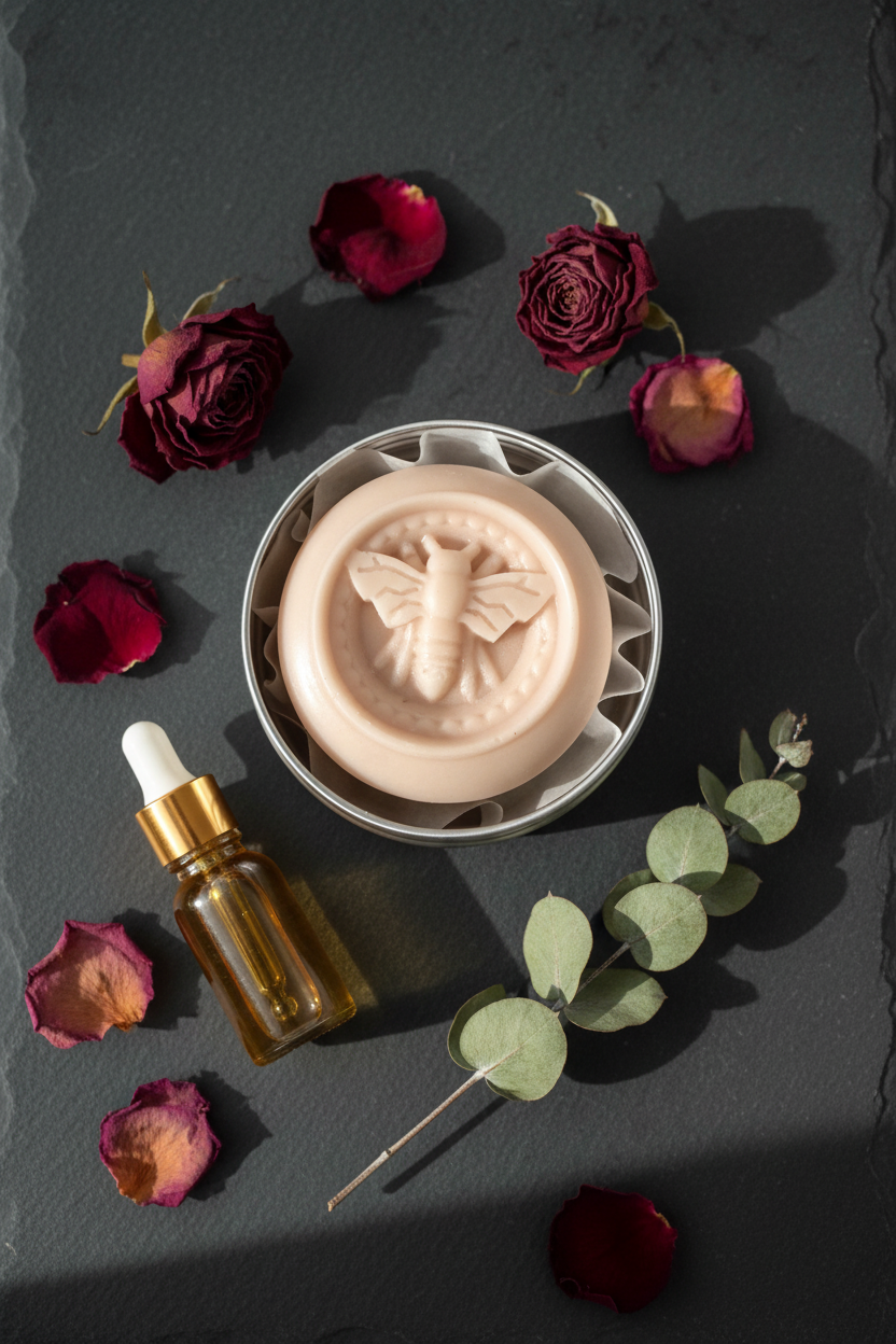 pink solid lotion bar in a reusable tin